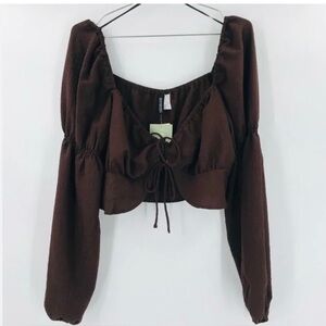 H&M Brown Double Tie Crop Top Size XL